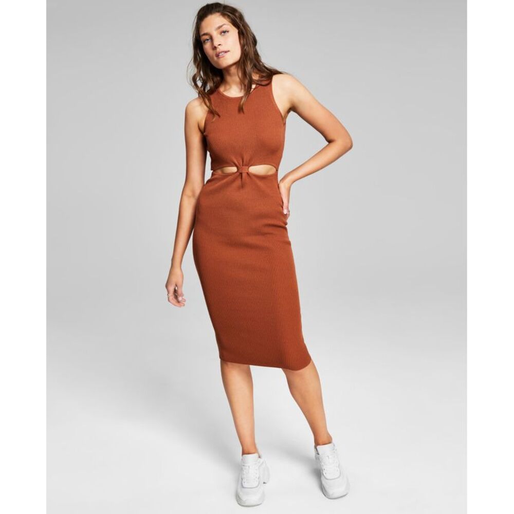And Now This Now This Womens Cutout Rib Knit Midi Dress